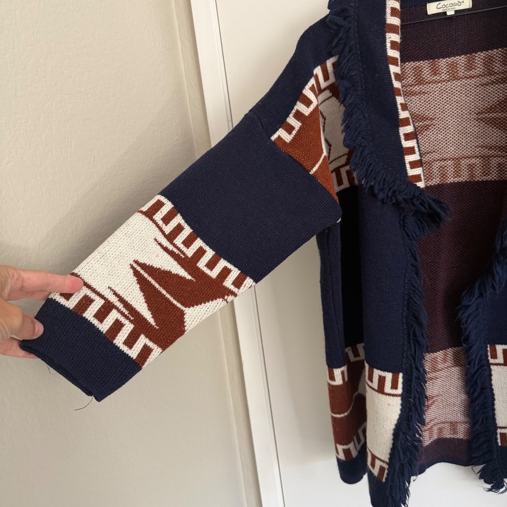 Cocogio Italy Southwestern Fringe Open Front Cardigan Med. Western Yellowstone - Picture 3 of 6